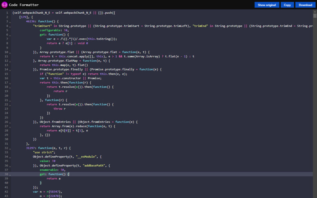 JSON formatting example