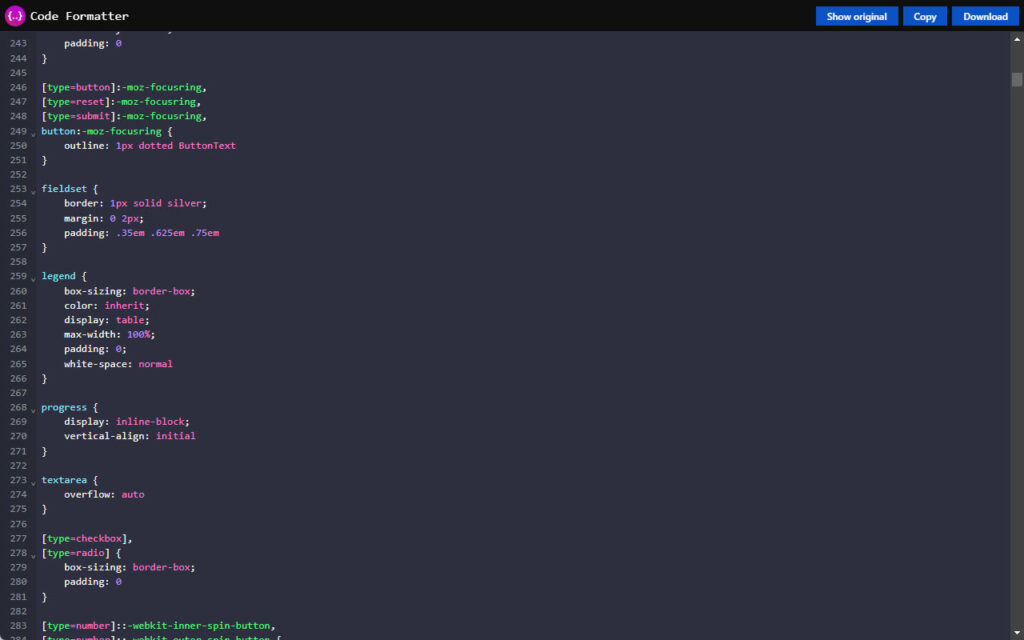 JavaScript formatting example
